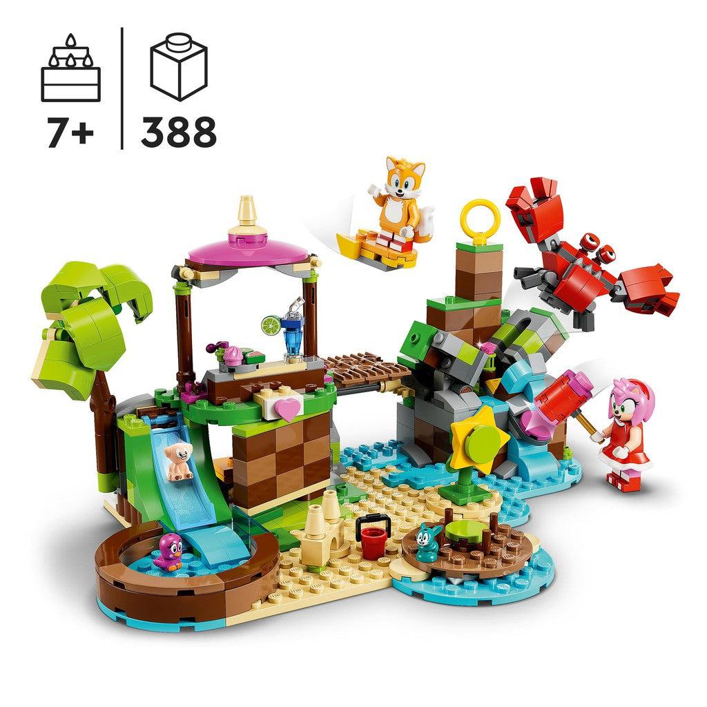 there are 388 lego pieces inside to build the animal rescue island. for ages 7+