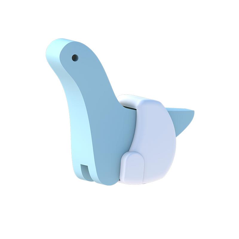 Image of the figurine outside of the packaging. It has a sleek, slender look to its body. It is light blue, is wearing a white diaper, and has a long neck.