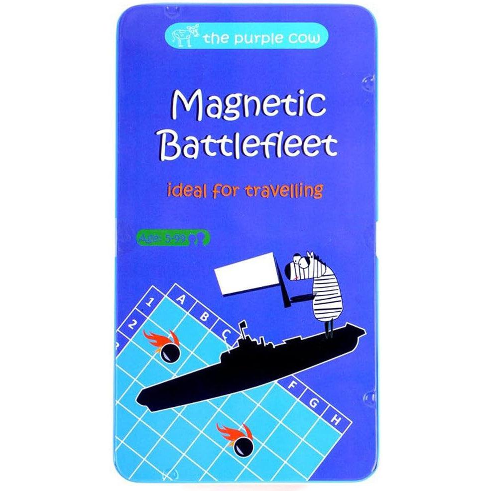 Image of the tin for the Battlefleet TO GO game. On the front is a picture of bombs coming down to hit a ship with a zebra holding a white flag standing on top.