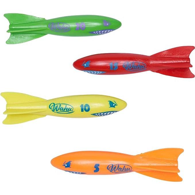 dive rockets out of the packaging. They have angry eyes and a long mouth of sharp shark teeth painted on the front of each. They also have point values painted on them including 5, 10, 15, and 20