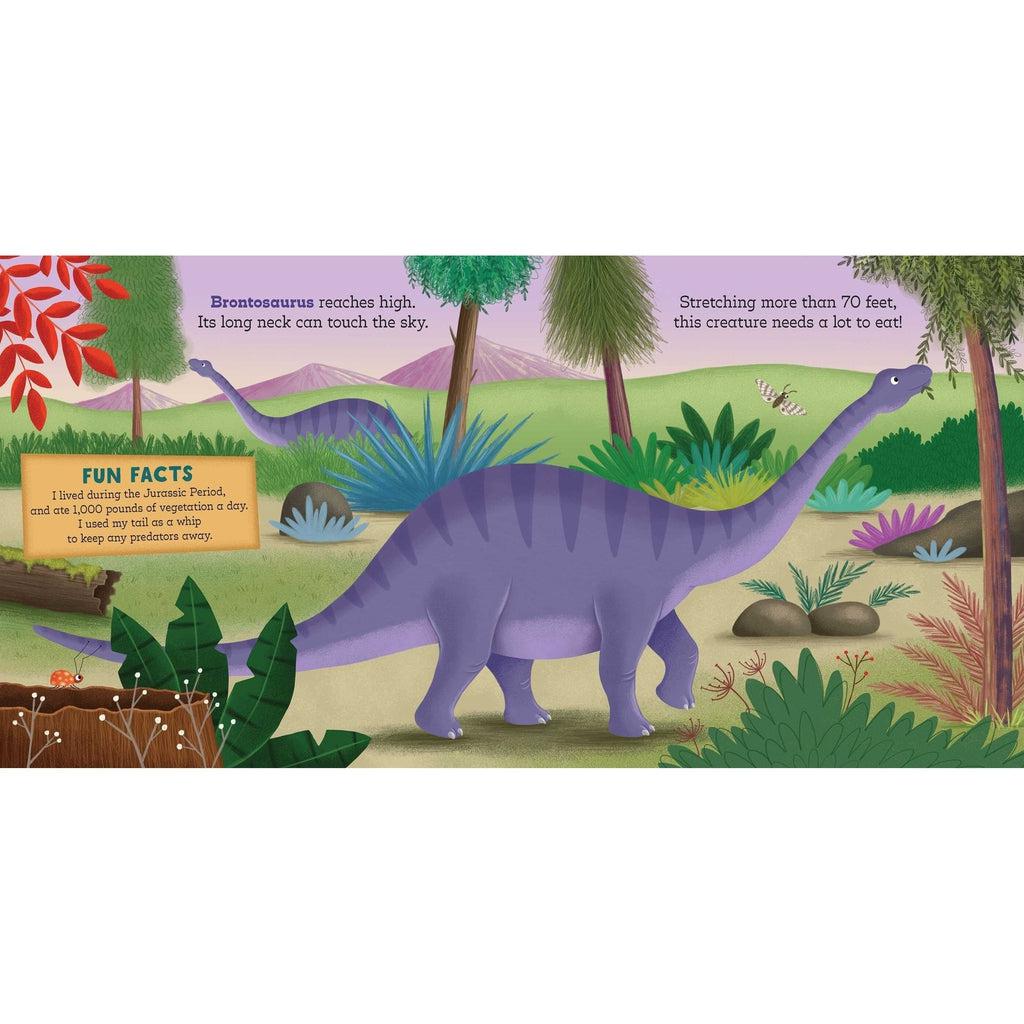Example of an open page in the book. Each page focuses around one particular dinosaur and gives you fun facts about them.