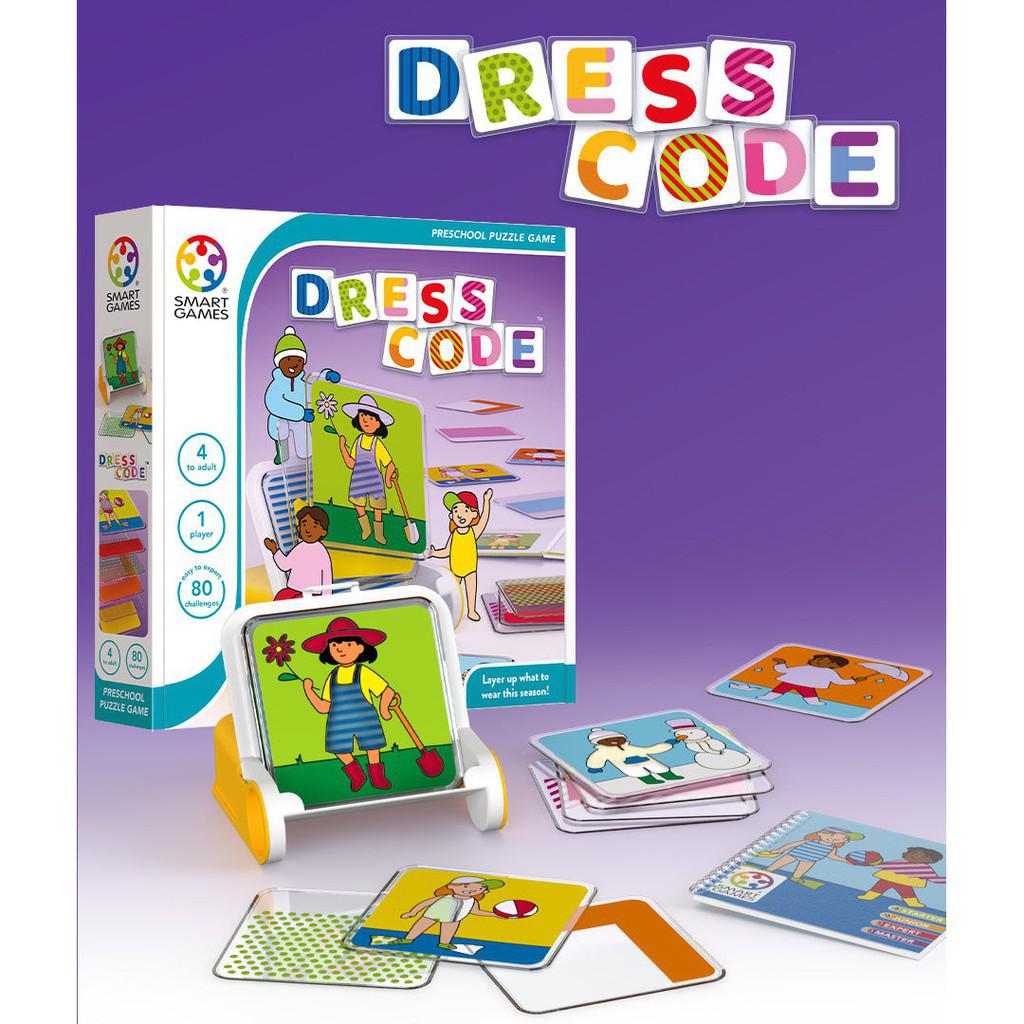 this image shows the box and cards for dress code! the bards help show the prompt for dressing up a character to match the season