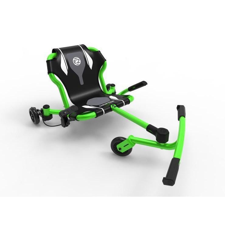 top front profile of a green ezyroller. ther are handles on the side for the arms and places for the legs to go