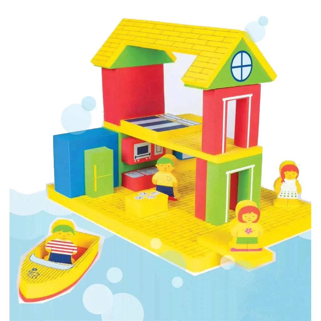 Image of the Floating Adventure house. It has two floors; it includes a kitchen and a bathroom. The toy comes with four characters.