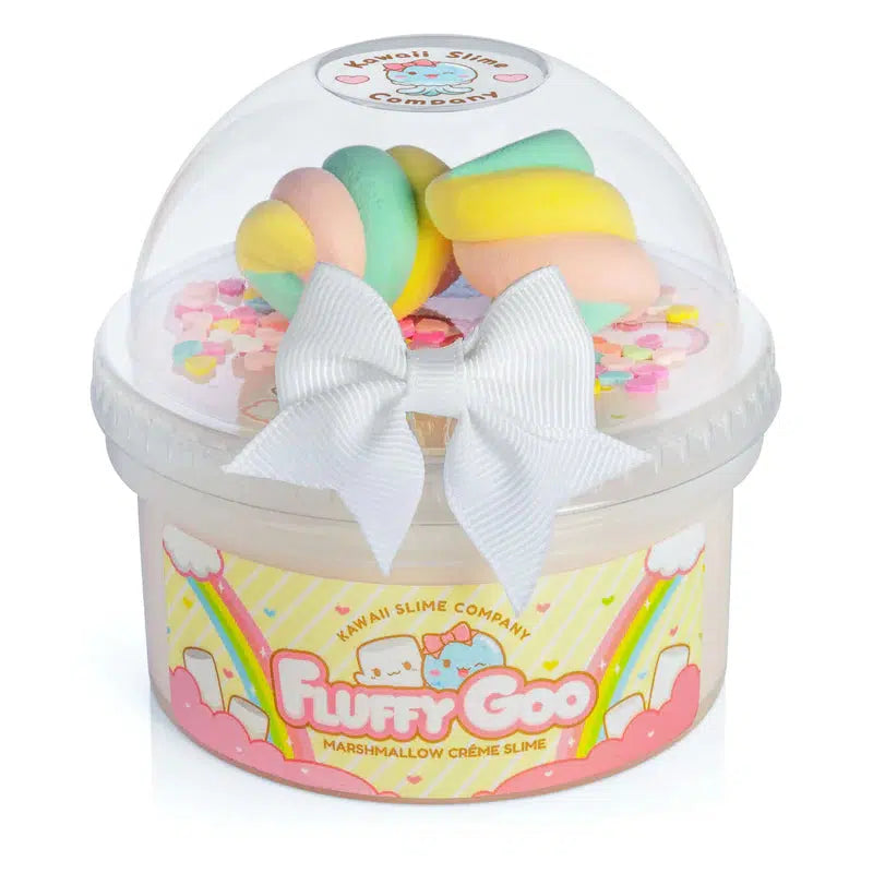 marshmallow creme slime is white and comes with little sprinkles and a marshmallow on top to mix onto the slime that acts as decoration. the sprinkles are accessories and not food.