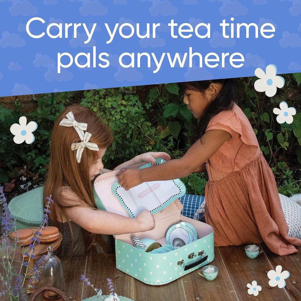 thiss image shows the box being used as teatime storage with text reading :carry your tea time pals anywhere"