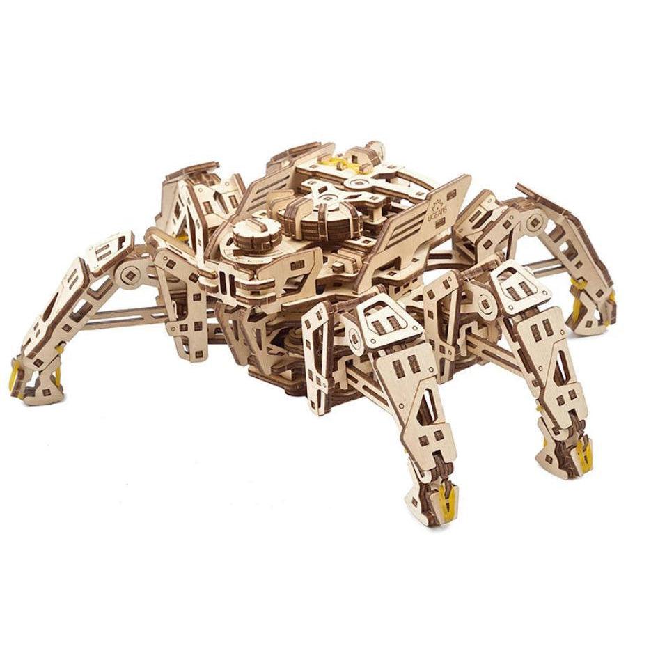 Image of the Hexapod Explorer model. It is an unpainted wooden model of a six-legged bug that can really walk around! It has lots of detail and layers.