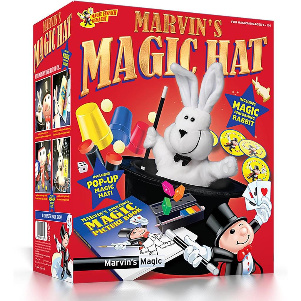 image shows the box for the magic hat! there is a picture book and a magic rabbit to help preform magic tricks in a hat
