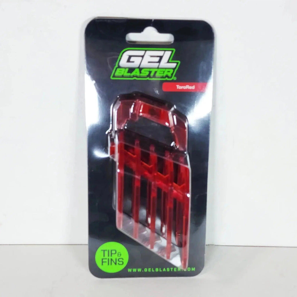 Image of the packaging for the Red Barrel Tip & Fin Pack. Part of the front is made from clear plastic so you can see the product inside.