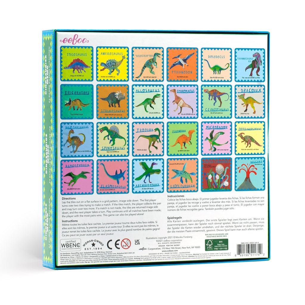 the back of the box shows all 24 differnt pieces of donosaur art, the names, and even gives simple directions to read out if multiple languages.