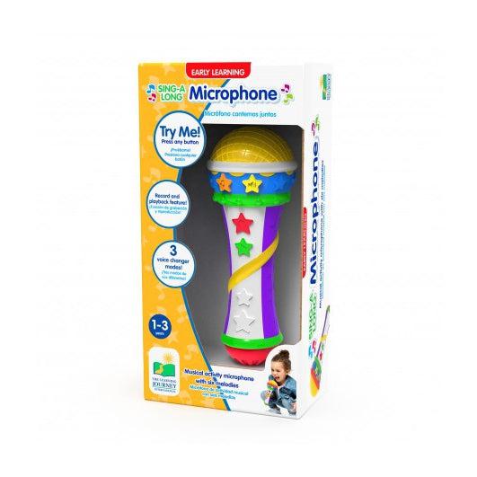 Image of the packaging for the Sing Along Microphone. Part of the front is made from clear plastic so you can see the toy inside.