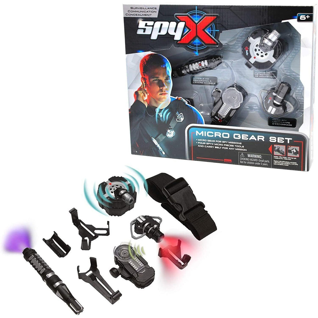 this image shows the light, motion sensor, led light and the belt in the case for the micro gear spy set