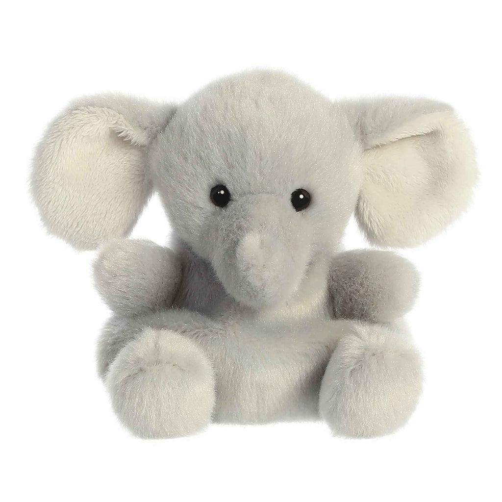 Image of the Stomps Elephant plush. It is completely gray with slightly lighter colored ears. The ears are large and the arms are out as if asking for a hug.
