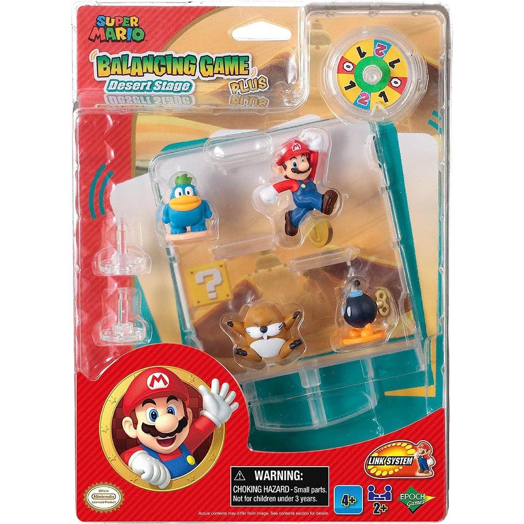 Image of the packaging for the Super Mario Balancing Game Desert Stage. Most of the front is made from clear plastic so you can see the toy inside.