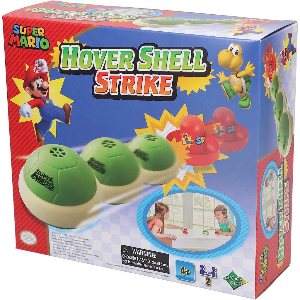 Image of the packaging for the Super Mario Hover Shell Strike game. On the front is a picture of the toy in action.