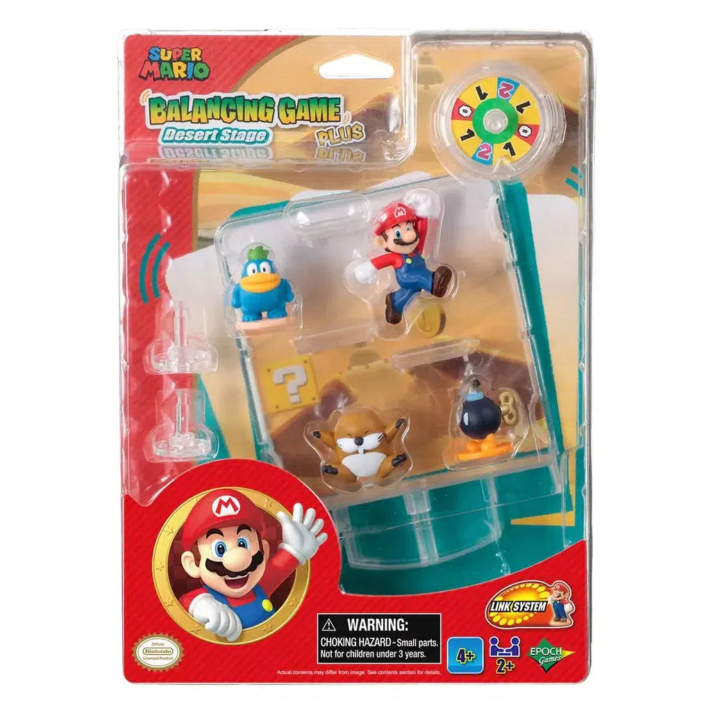 Picture of the Super Mario Balancing Game Desert Stage. A model mario is in a package with some mario enemies found in the desert. 