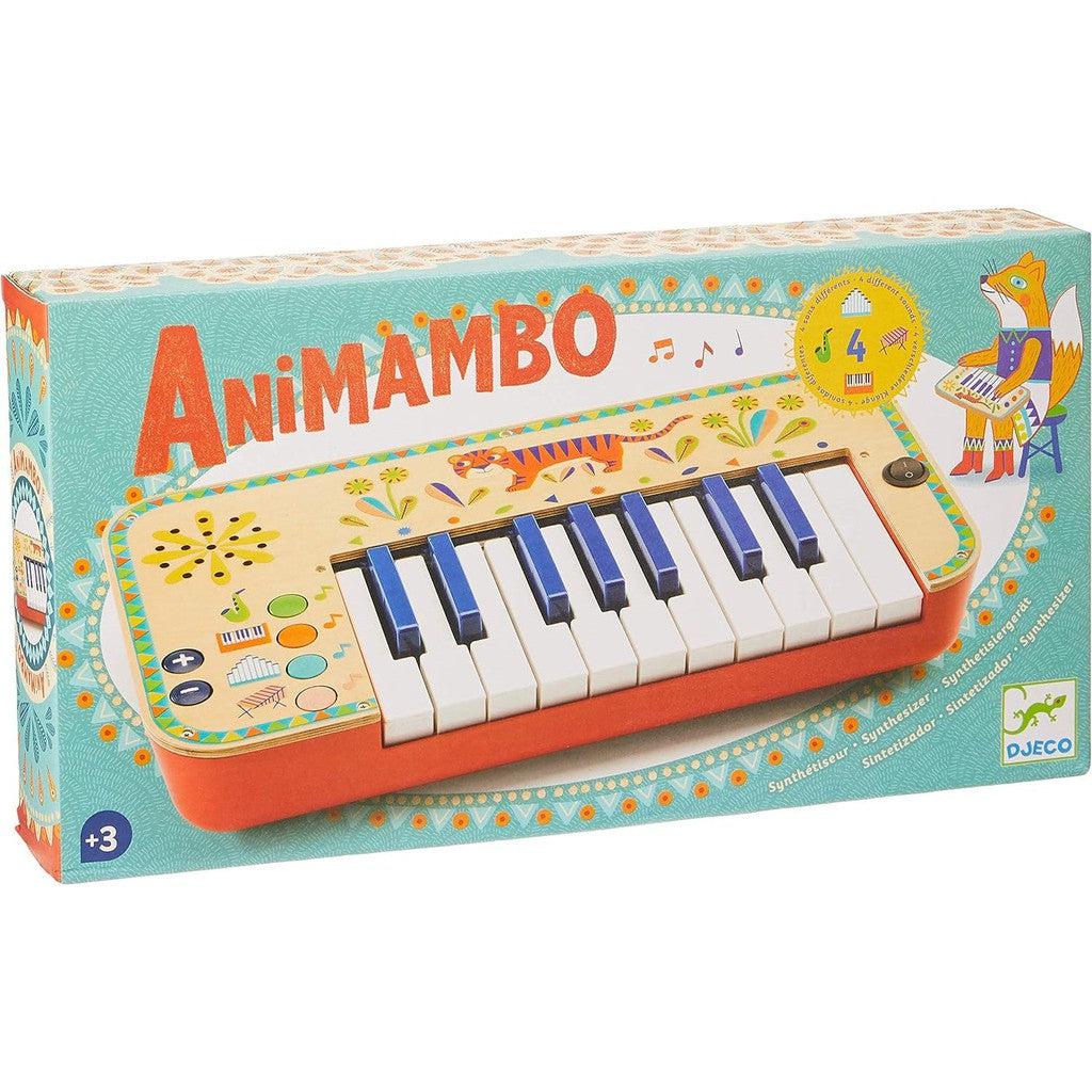 this image shows the animambo synthesizer that has a tiger pattern on the top among the flowers
