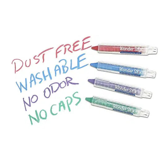 Shows that the Wonder Stix are dust free, washable, has no odor, and requires no cap.
