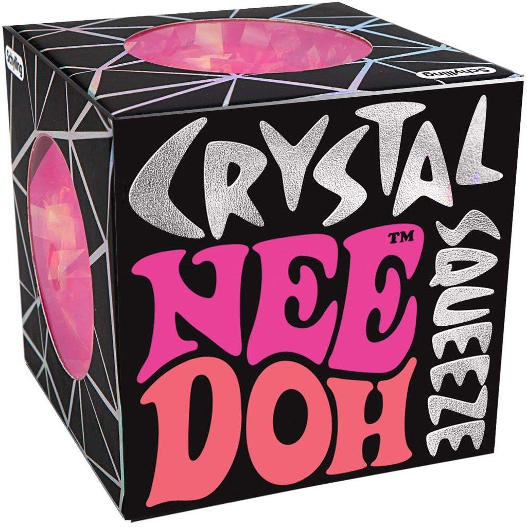 the box is covered in polygon shapes of white lines, there are holes showing the needoh inside on the top and sides. The product name is printed on the front