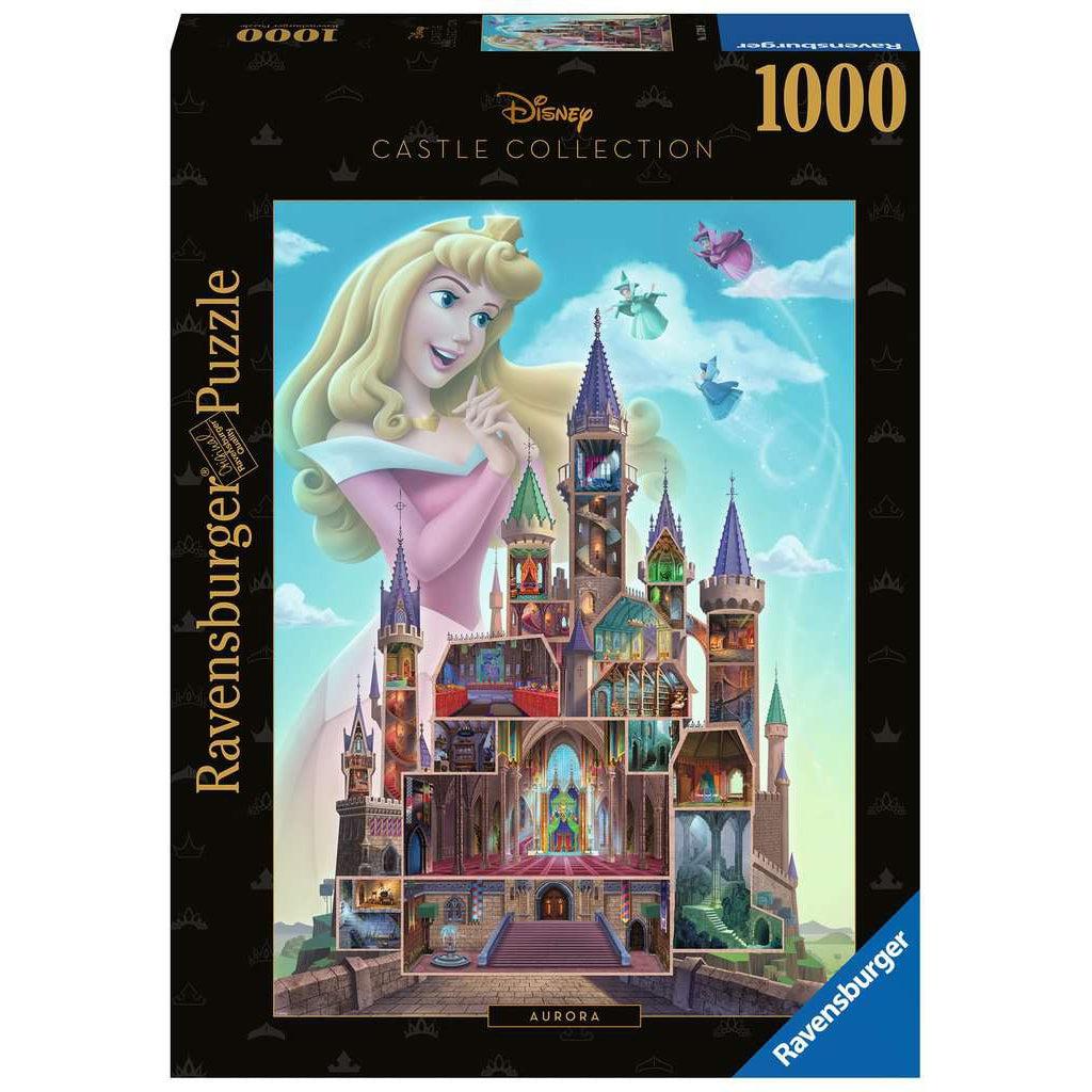 Puzzle box | Castle Collection | Image of the castle from Disney's The Sleeping Beauty cross sectioned with a large version of Aurora behind it. | 1000pcs