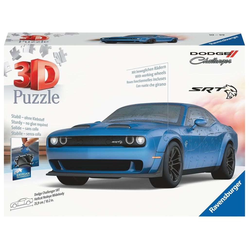 Image shows front of puzzle box. It has a picture of the completed puzzle (a Dodge Challenger) in the center of the box.