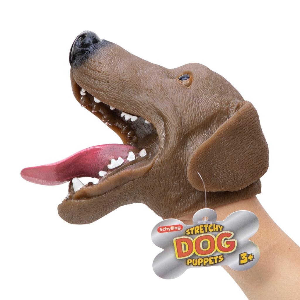 Brown dog puppet | Brown lab style dog hand puppet with opening mouth. | Mouth has long realistic pink tongue and white teeth.