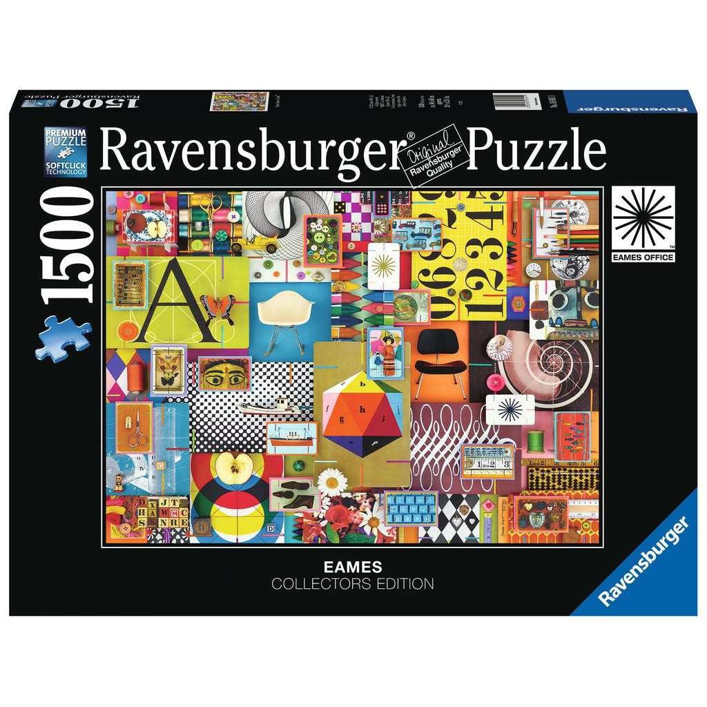 Image of front of the puzzle box. It has information such as the brand name, Ravensburger, and the piece count (1500pc). In the center of the box is a picture of the finished puzzle. Puzzle described on next image.
