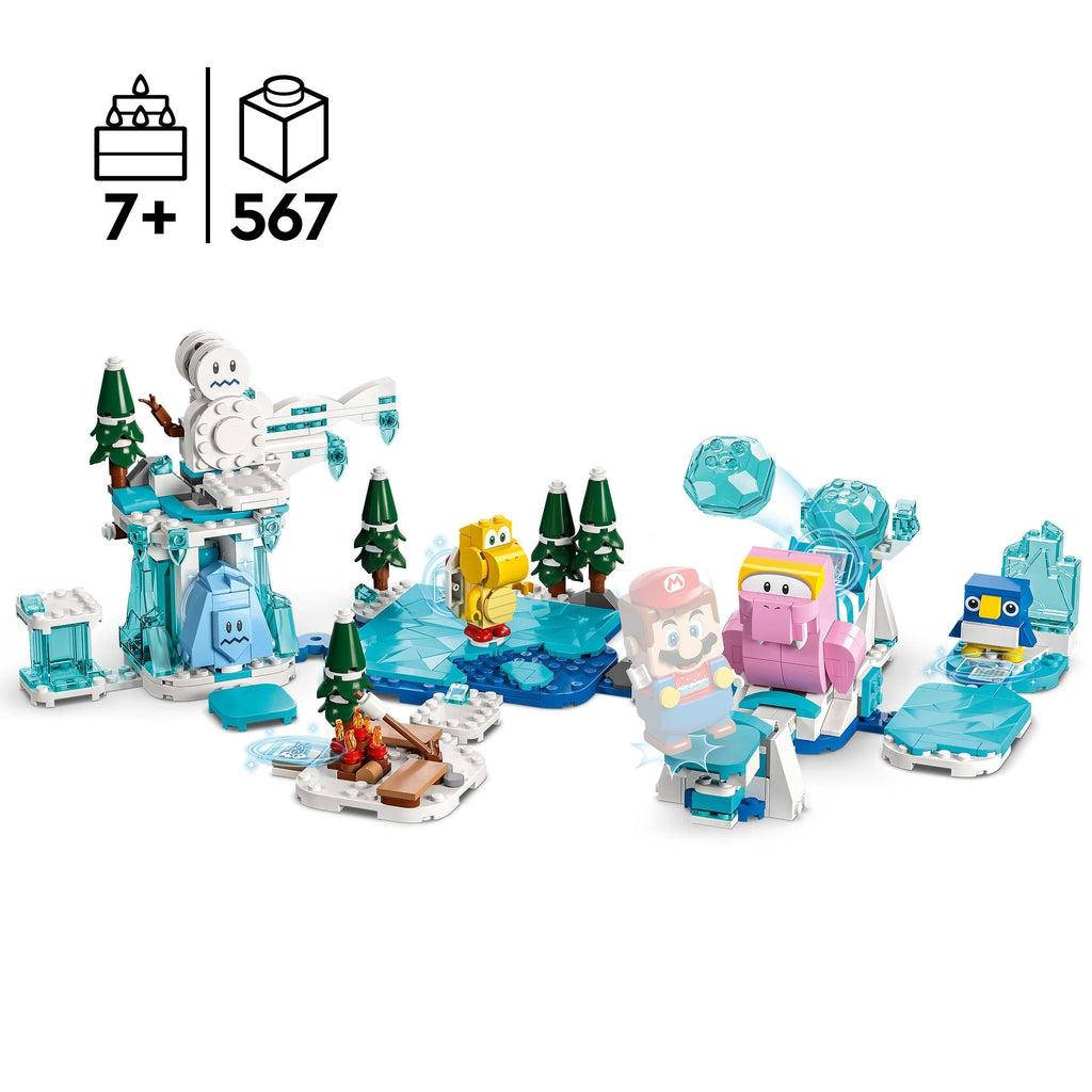 The set it shown again with a ghosted image of a lego mario figure implying it can be used with the lego super mario starter sets | piece count of 567 and age of 7+ in the top left
