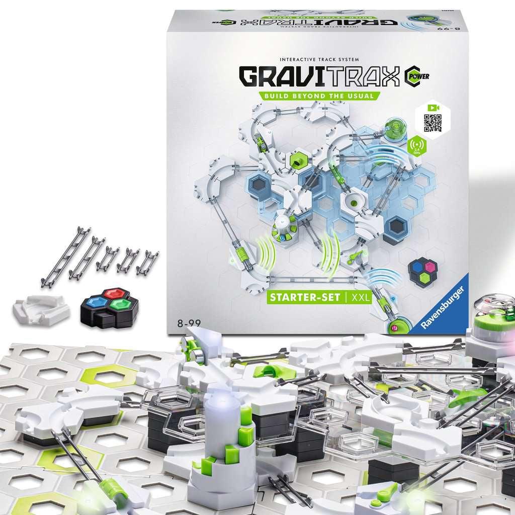 Image of the front of the box. On it is says "GraviTrax Starter-Set XXL" and has a picture of the fully built set.