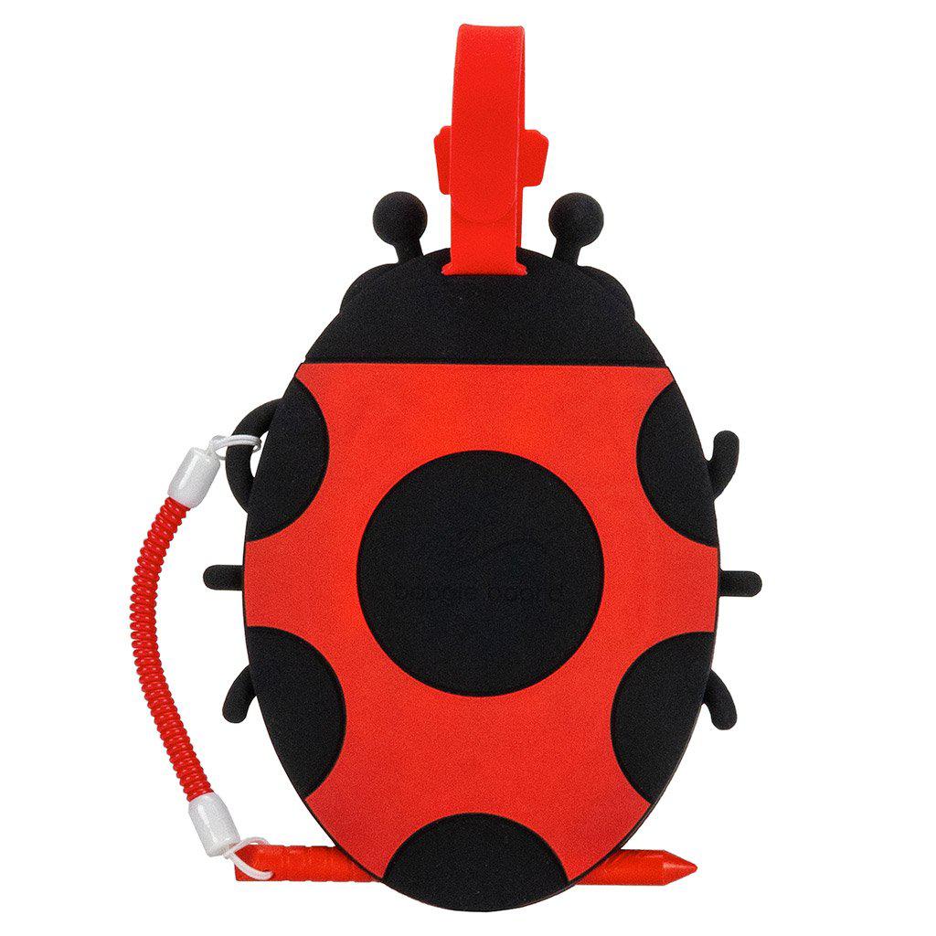 the image shows the back of the ladybug boogie board, almost like the bug is in line for starbuxks and you are standing behind them.