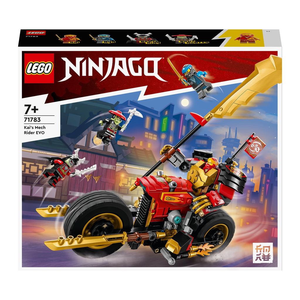 The front of the box displays the bipedal mech on the motorcycle (both red with golden highlights) riding down a street with skeletons warriors jumping to attack the mech.