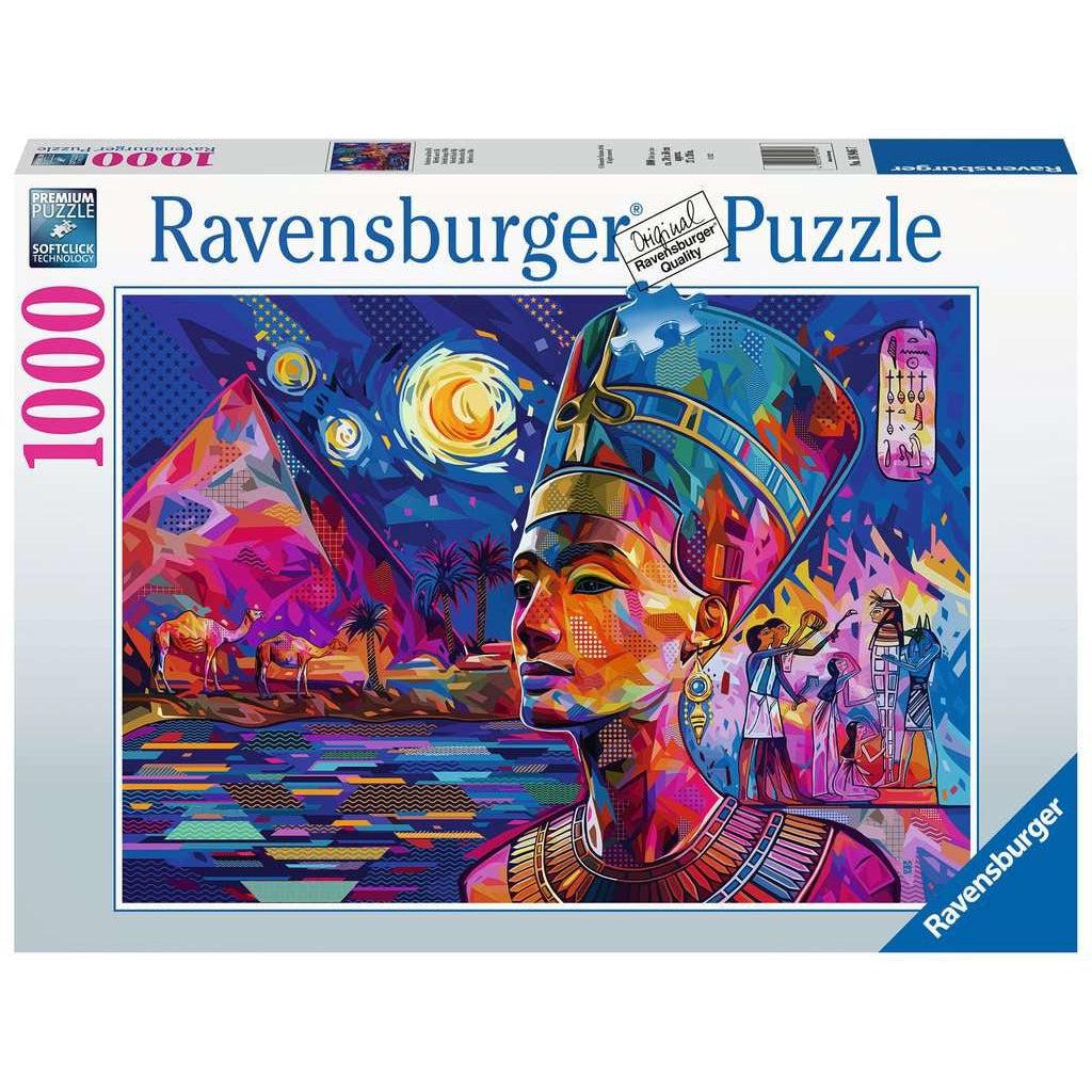 Image shows the front of the puzzle box. It includes information such as the brand name, Ravensburger, and the piece count (1000pc). In the center of the box is a picture of the finished puzzle. Puzzle described on next image.