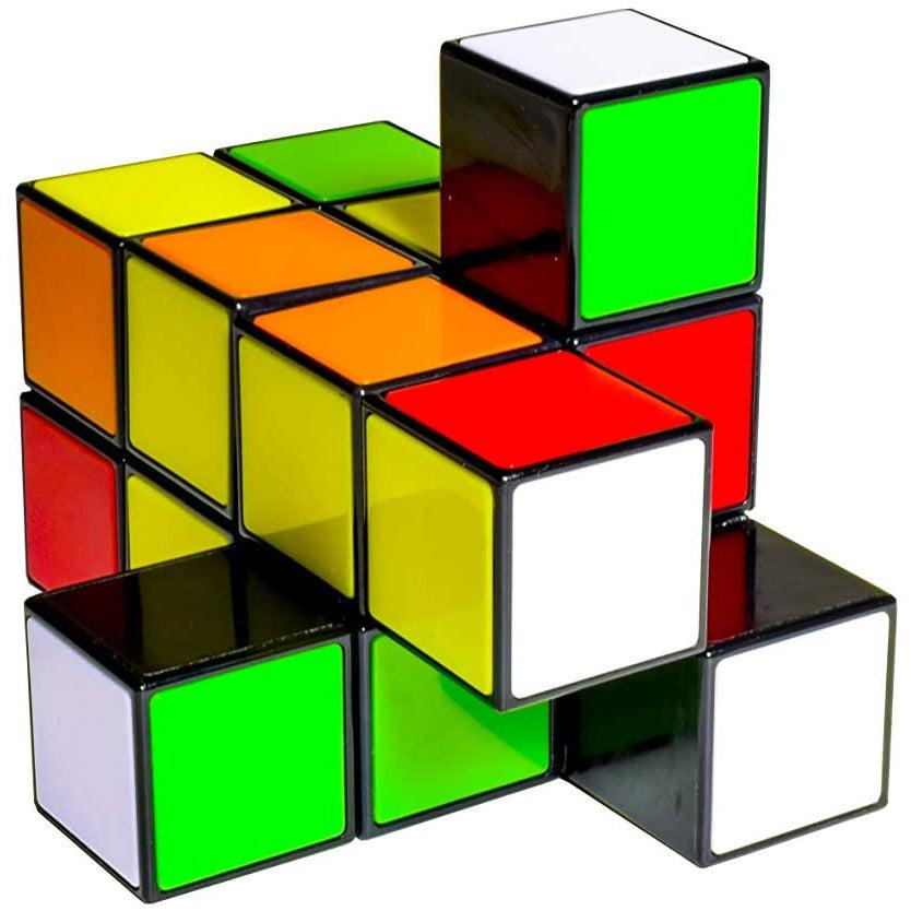 Shows a possible orientation of the brain teaser puzzle. It can become a shape other than a rectangle from mixing up the puzzle.