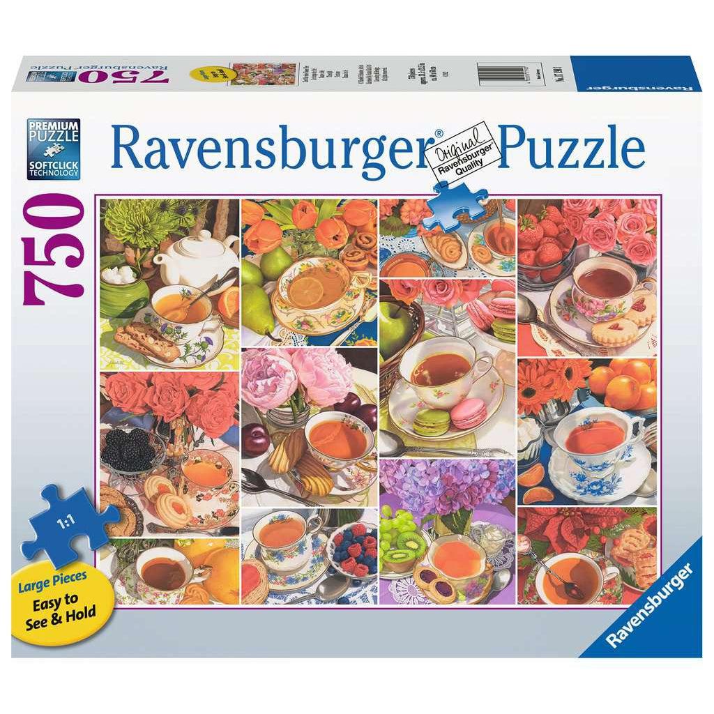 Image of the front of the puzzle box. It has information such as the brand name, Ravensburger, and the piece count (750pc XL). In the center is a picture of the finished puzzle. Puzzle described on next image.