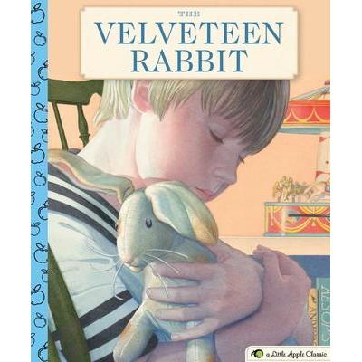 The cover of the book shows a boy sitting in a chair and hugging a stuffed rabbit, presumably made out of velveteen.
