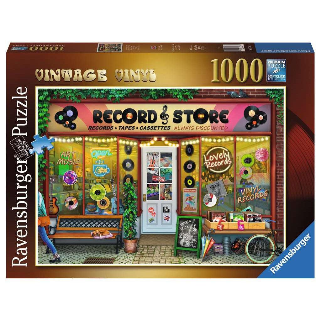 Puzzle box | Image is an illustration of a storefront for a record store | 1000pcs