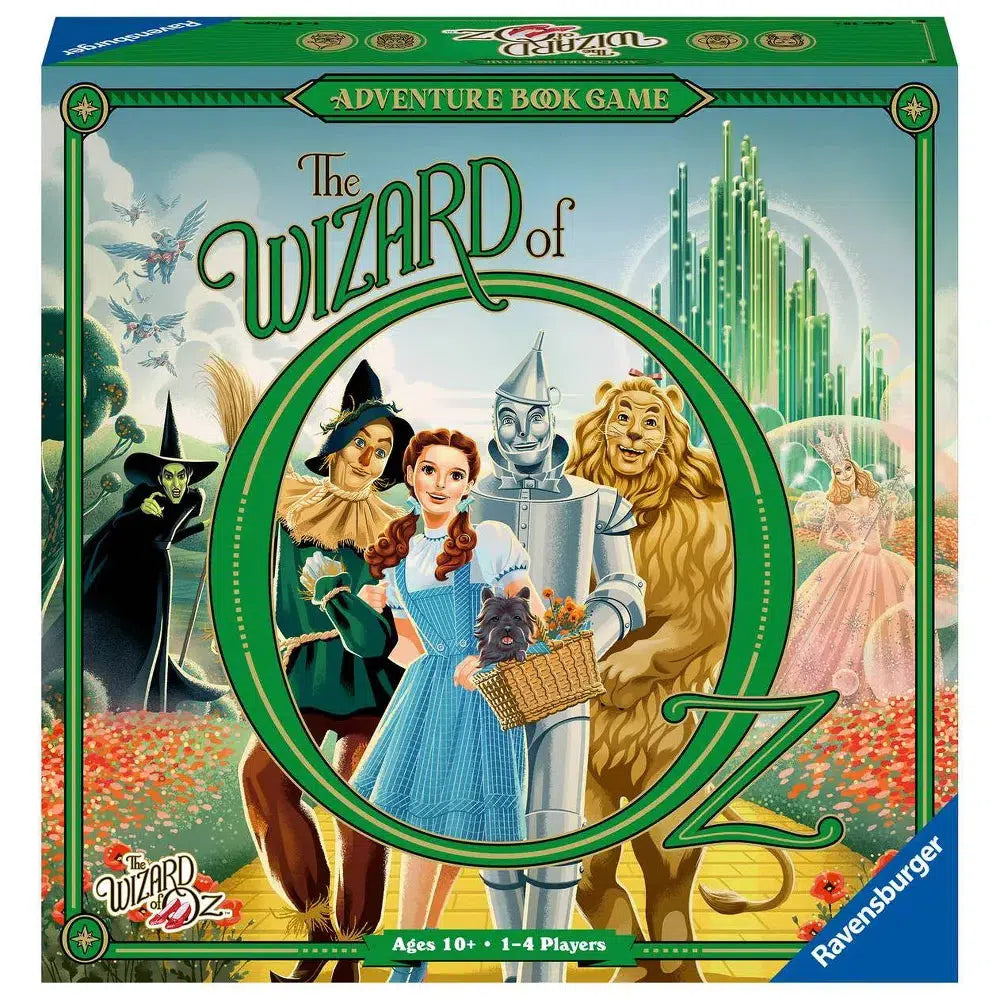 Game box | Front illustration includes main characters from The Wizard of Oz on the yellow brick road with the Emerald City visible in the background.