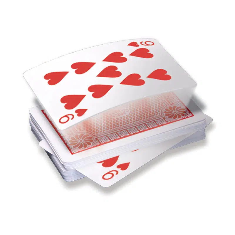 this image shows a 9 of hearts facing the other way in a deck and rising to the top