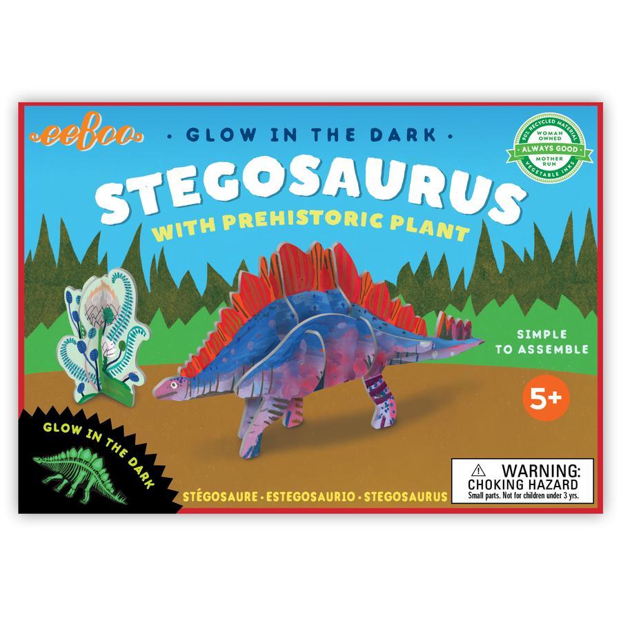 glow in the dark stegosaurus, comes with a prehistoric plant. cardboard model.