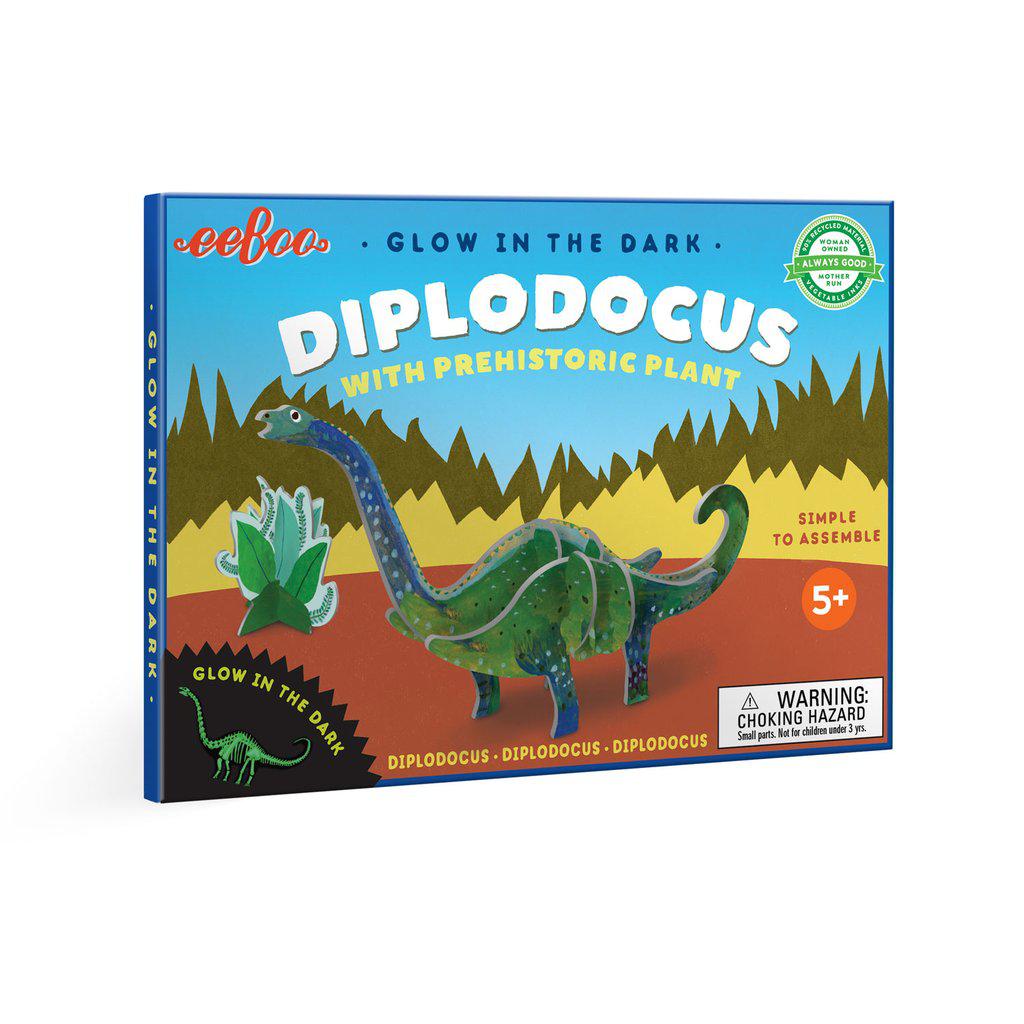 glow in the dark diplodocus, comes with a prehistoric plant