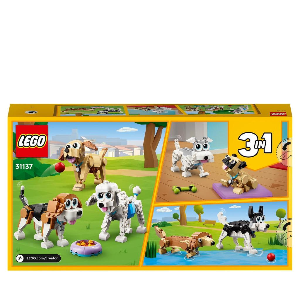 back of the box shows all three groups of buildable dogs