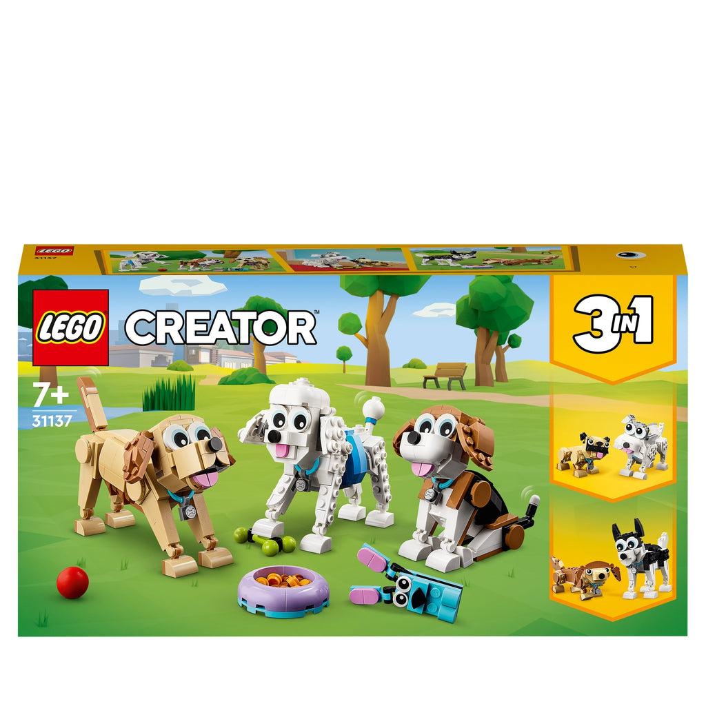 The box shows a group of dogs that are buildable with the other 2 build options on the right under the 3in1 graphic.