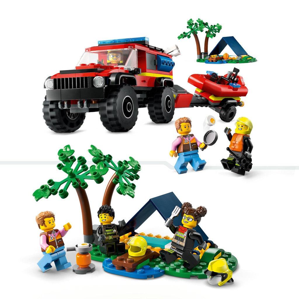 build a small family campsite and come to the rescue with the small fire truck.