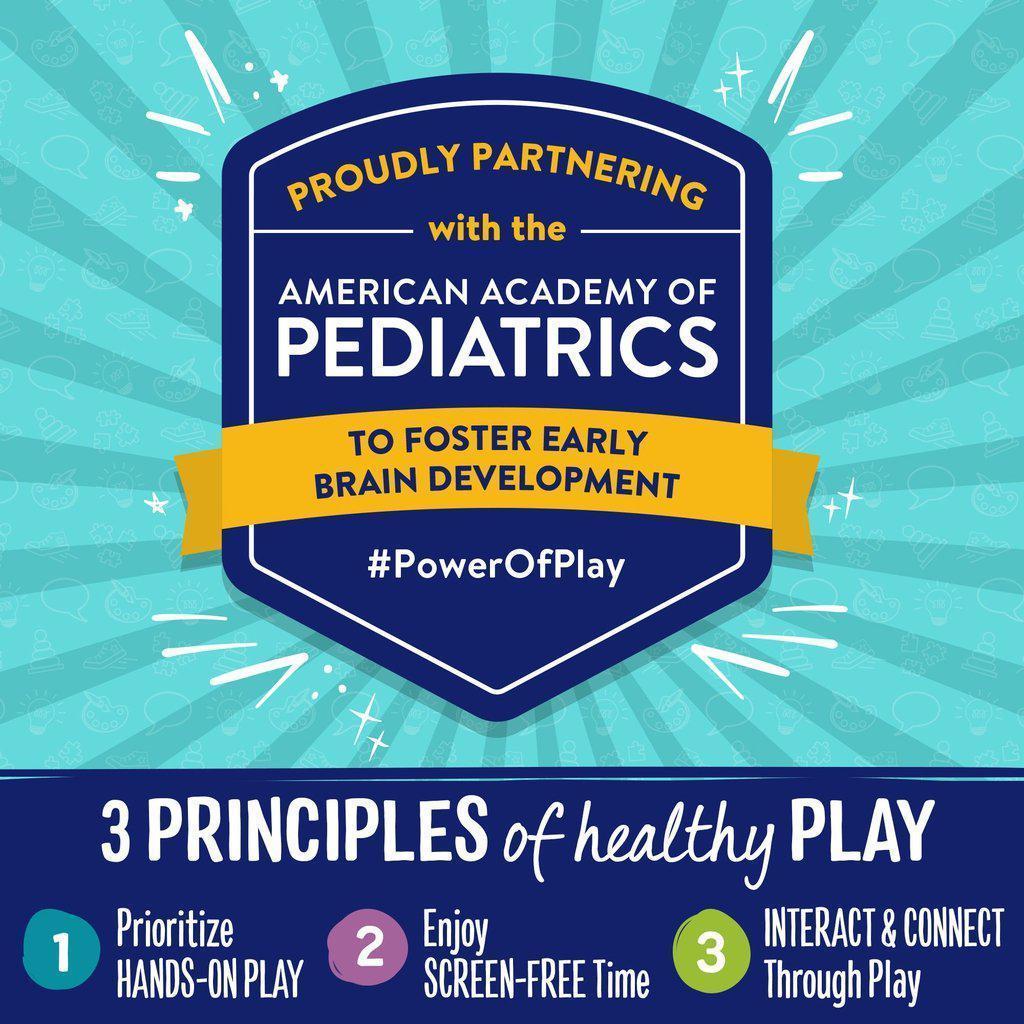 image says "proudly partnering with the American Academy of Pediatrics to foster early Brain Development."