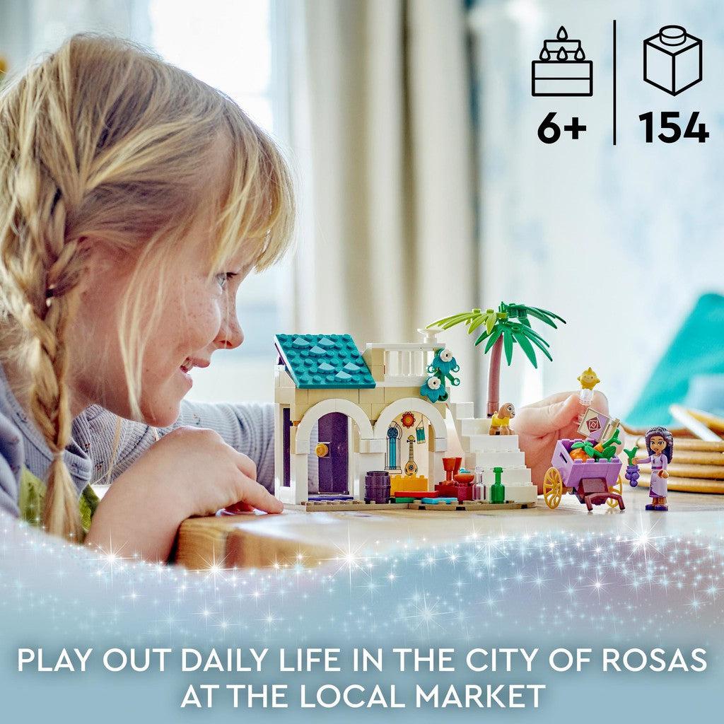 play out the daily life in the city of rosas at the local market. for ages 6 and up with 154 lego pieces