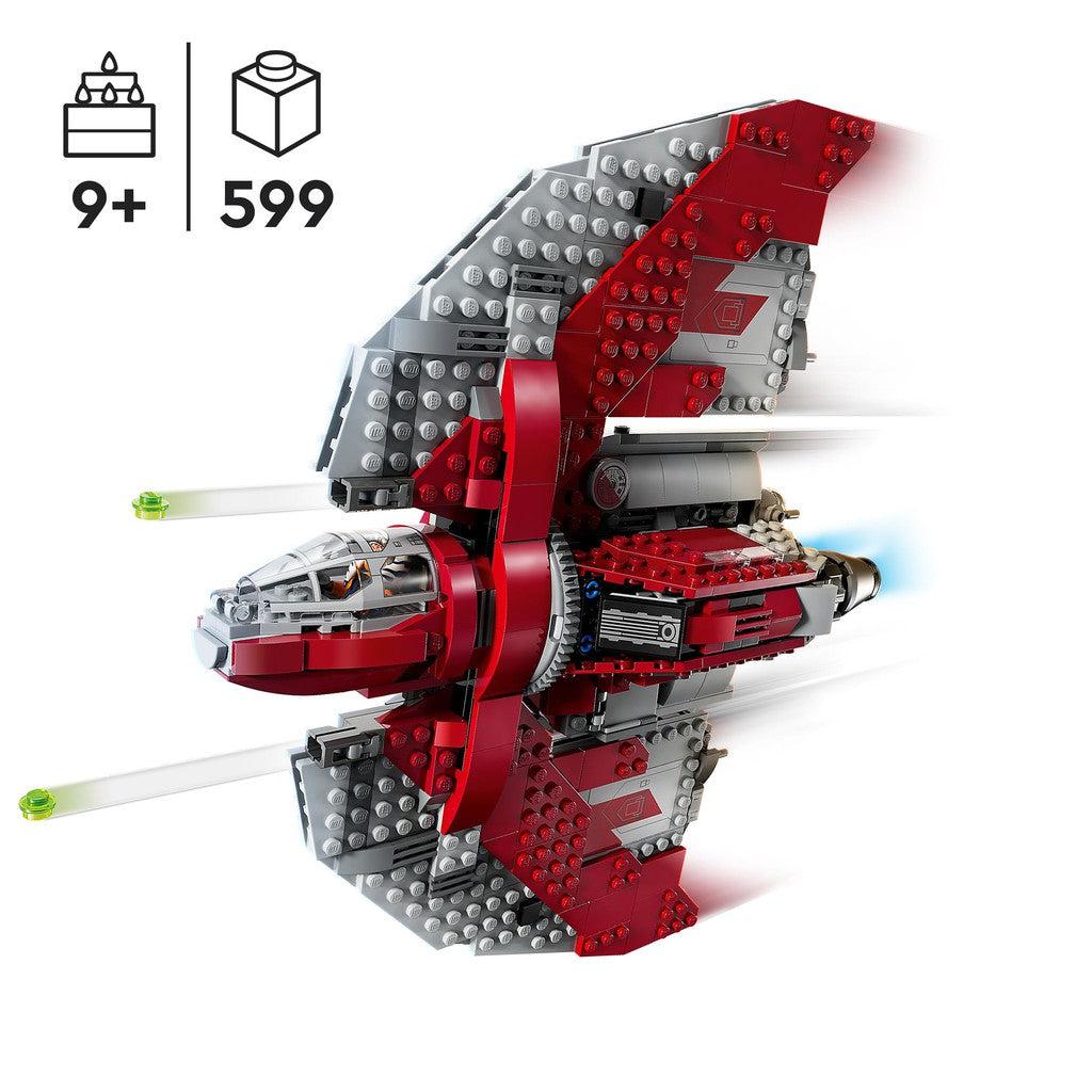 image shows the ship that had 599 lego pieces and for the ages 9+