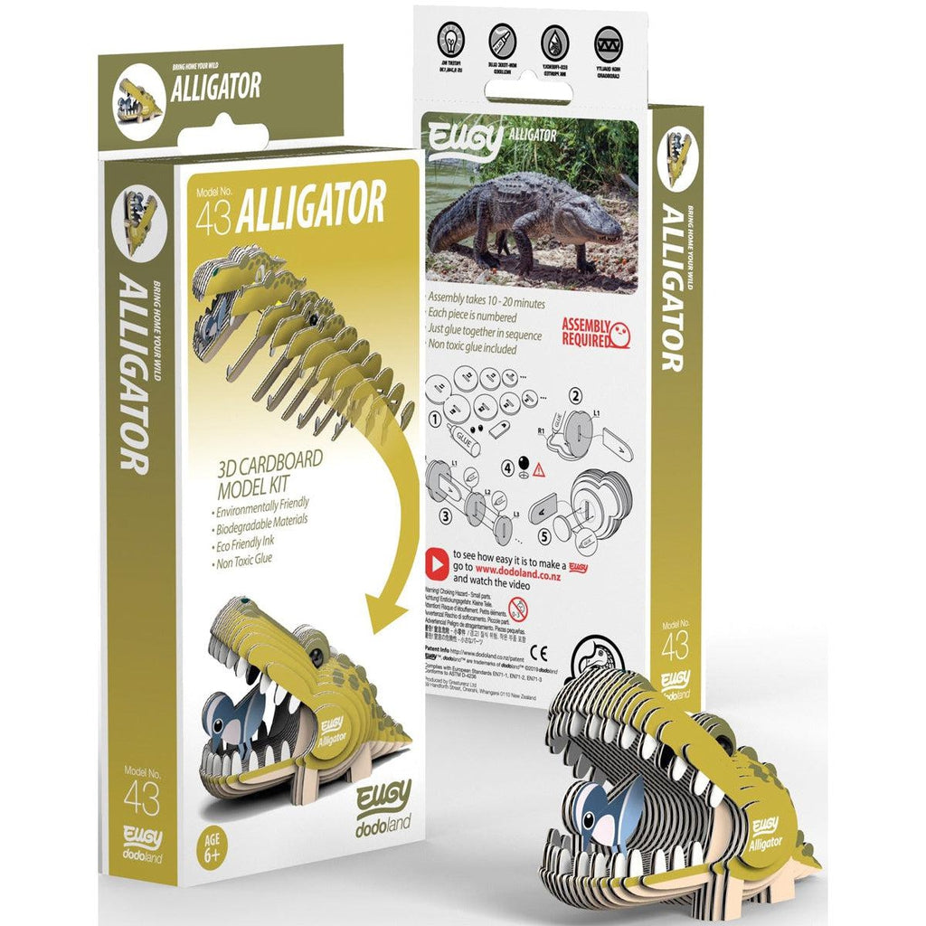 Image of the packaging for the Alligator Eugy. On the front is a picture of all the layers that go into making this animal.