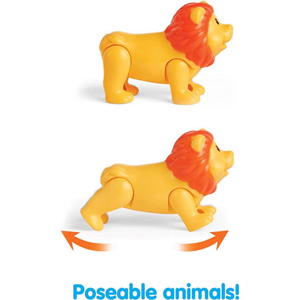 Shows that each of the animals have poseable legs.