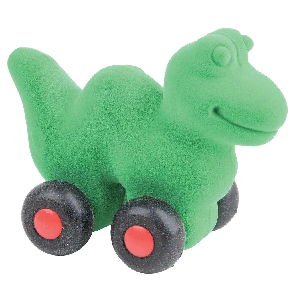 A green Aniwheelies dinosaur toy on a white background.
