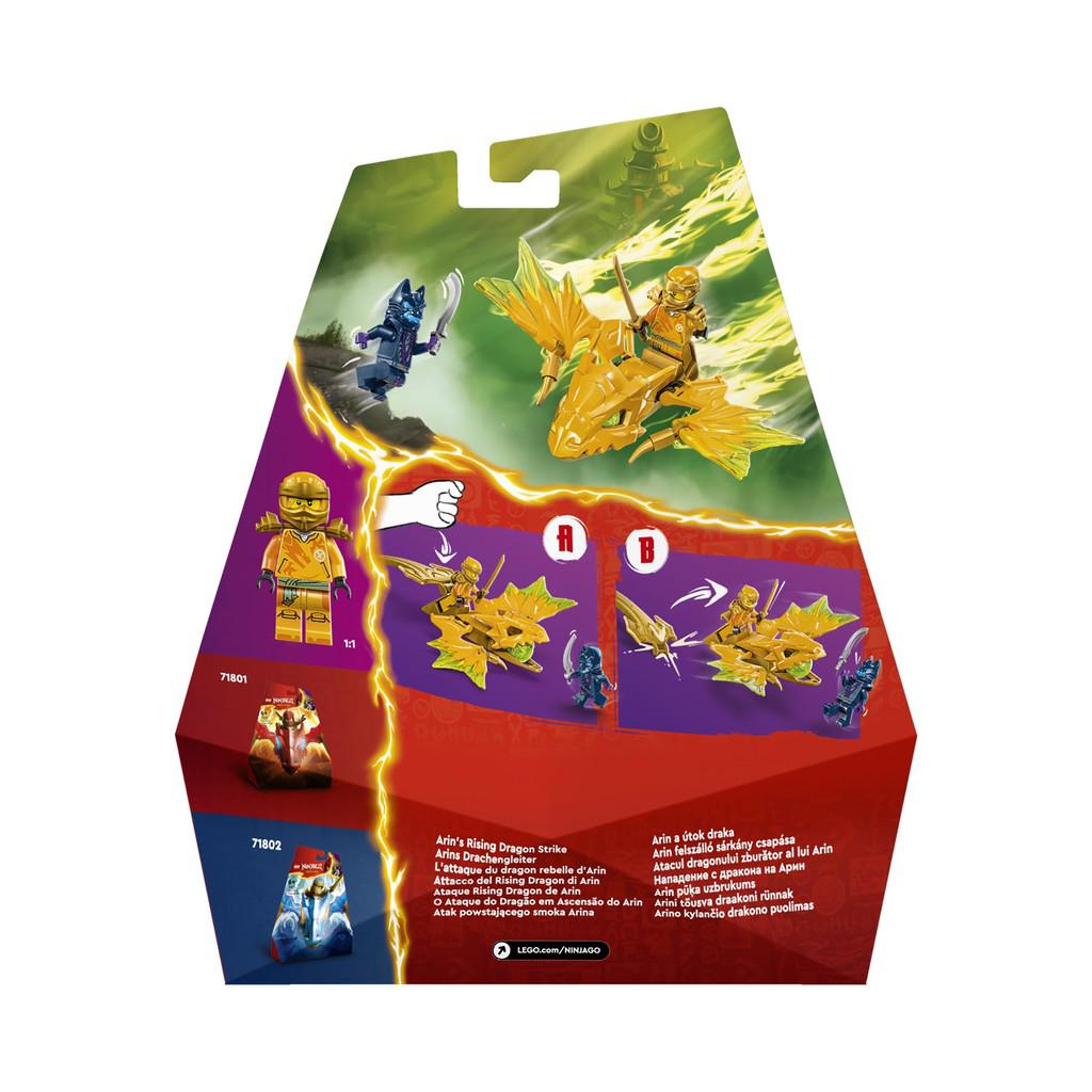 the back of the box shows the dragon being propelled by force with the LEGO Minifigures on the side